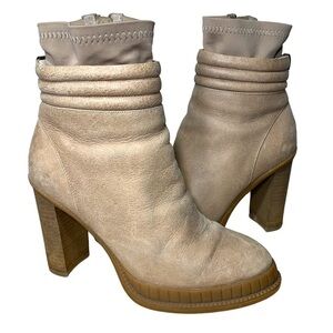 RUDSAK Ankle Heeled Booties Distressed Tan Leather Fleeced sz 38 Winter Boots